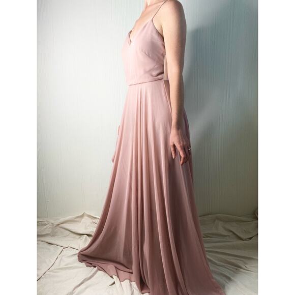 JENNY YOO Inesse Dusty Rose Blush Maxi Chiffon Gown US 2 Whipped Apricot NWT - Picture 2 of 16